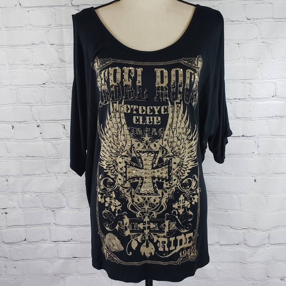 Rebel Rock Embelished Cold Shoulder Top SZ XL